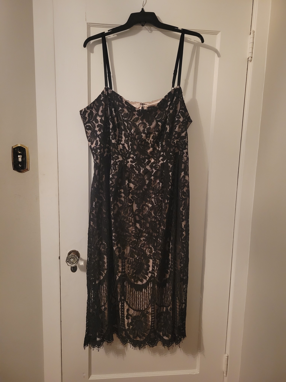 City Chic Black Lace Midi Dress with Nude Slip